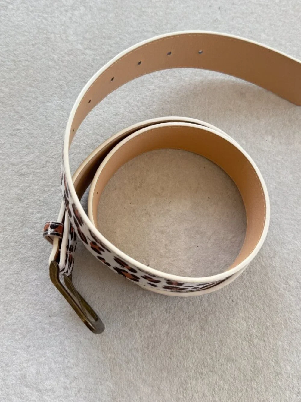 White Cheetah Print Bronze Buckle Unisex Belt